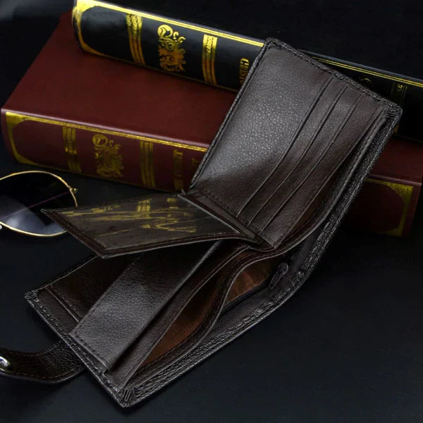 Button-Closure Leather Men’s Wallet