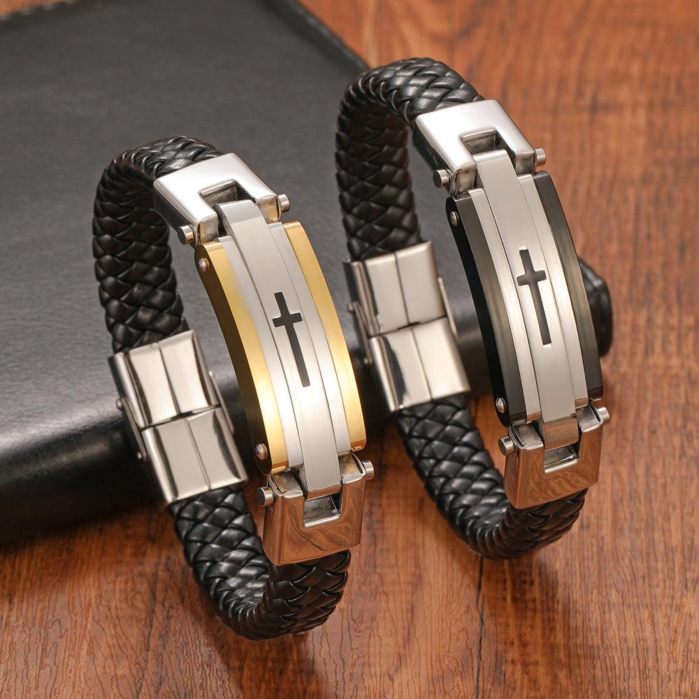 Central Cross Leather Men’s Bracelet