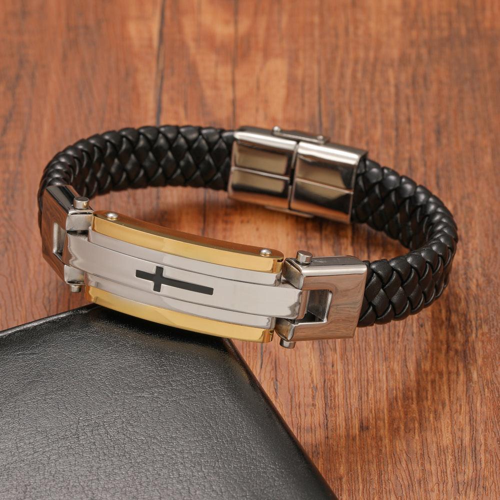 Central Cross Leather Men’s Bracelet